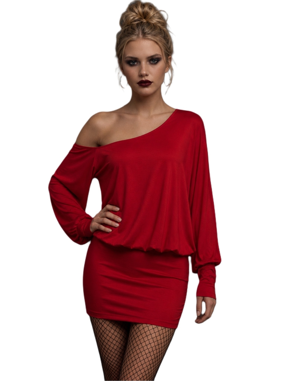 NWT DOLLS KILL Off-Shoulder Long Sleeve Red Mini Dress